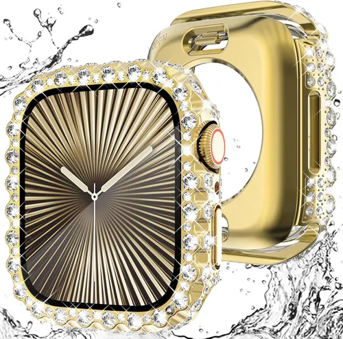 Vista 17 de Wingle 2 en 1 Funda impermeable para Apple Watch 40mm Protector de pantalla SE 3/2/1 Series 6 5 4, Bling Lace Edge Diamond Cara Cubierta Completa