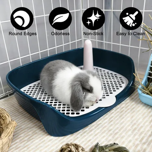 Vista 5 de Tfwadmx Caja de arena para conejillos de indias, bandeja de esquina rectangular para inodoro de animales pequeños, para hurón, chinchilla