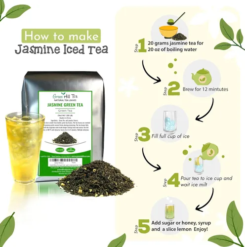 Vista 5 de Greenhilltea Té verde prémium perfumado con flores de jazmín Hojas sueltas té de 1 libra