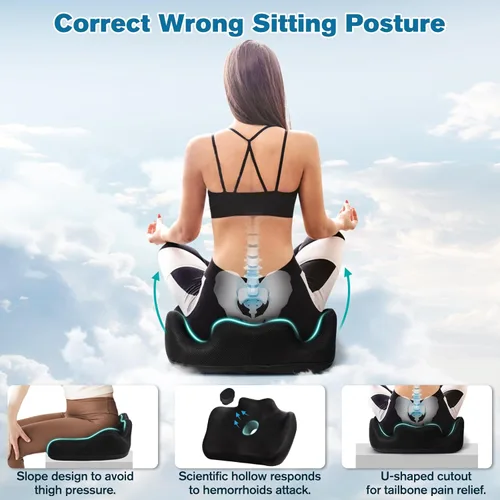 Vista 2 de Seat Cushion, Memory Foam Non-Slip Large hemorrhoid Pillow, Removable and Washable seat Cushions for Office Chairs, Relieve Hemorrhoids, Sciatica