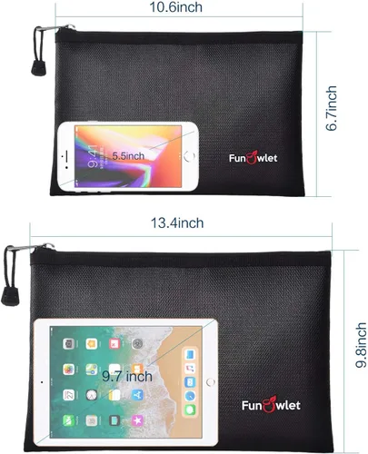 Vista 2 de Bolsas seguras para documentos de dinero ignífugo – Paquete de 2 bolsas de 13.4 x 9.8 pulgadas y 10.6 x 6.7 pulgadas, bolsa impermeable