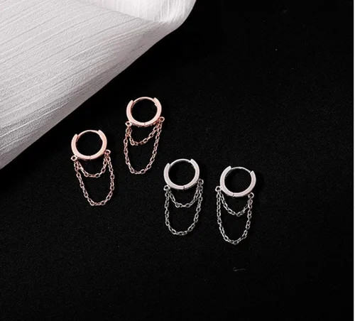 Vista 5 de Reffeer Aretes de aro pequeños de plata de ley 925 con borla y cadena para mujeres y adolescentes
