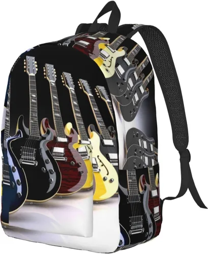 Vista 2 de Guitarra eléctrica Imprimir Mochila Lona Mochilas Casual Bolsa Viaje Daypack, Negro -, Mochilas Daypack