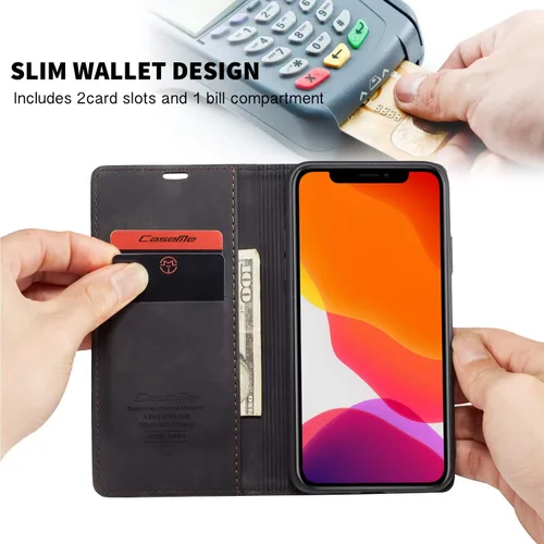 Vista 3 de SINIANL Funda tipo cartera para iPhone 11, funda de piel tipo libro plegable con función atril, ranura para tarjeta de crédito, cierre magnético
