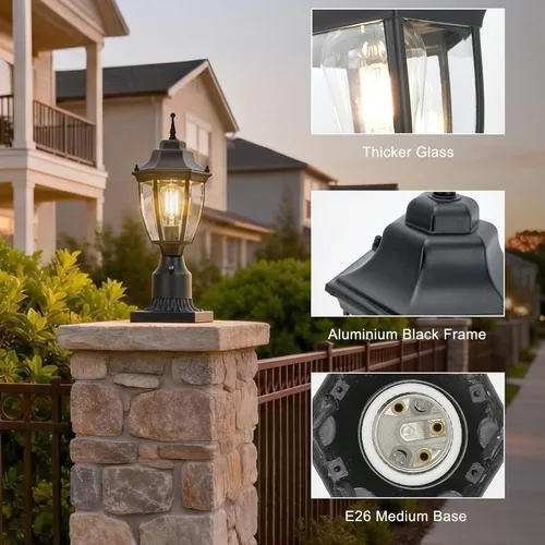 Vista 4 de Luces de poste para exteriores del anochecer al amanecer, impermeables, de aluminio, negro, lámpara de poste antioxidante, farol de luz al aire