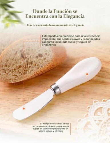 Vista 3 de AISBUGUR Paquete de 2 cuchillos esparcidores de mantequilla de acero inoxidable, cuchillo de mantequilla con mango de porcelana blanca, cuchillos