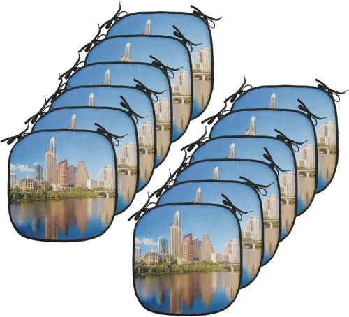 Vista 155 de Lunarable USA Chair Cushion Pad, American Cities Skylines Metropolis Architecture Sketch Style Hand Drawn Art Print, Seat Padding for Kitchen &