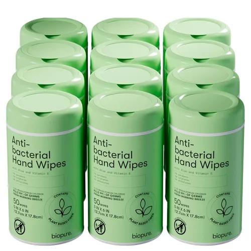 Vista 8 de Biopure Toallitas de manos antibacterianas Fresh Morning Breeze- Toallitas antibacterianas con fórmula de aloe y vitamina E Recipiente