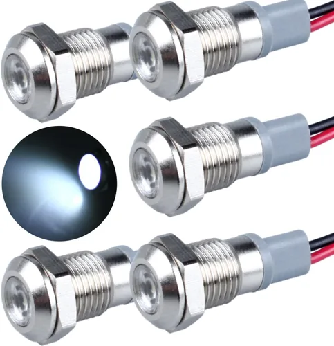 Vista 28 de 5 piezas 6mm 110V-220VAC Luz indicadora LED metálica Montaje de orificio 1/4" 20mA Ahorro de energía Señal impermeable IP67 con cable