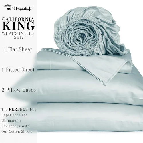 Vista 132 de URBANHUT Juego de sábanas de algodón egipcio de 1000 hilos tamaño completo, 4 piezas, suaves y transpirables, sábanas de hotel de lujo que se