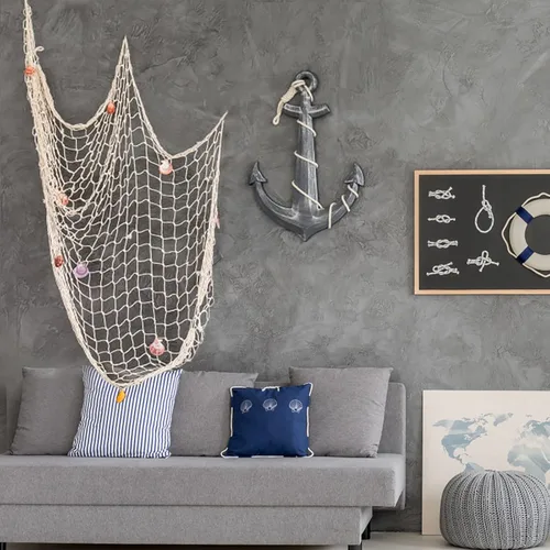Vista 7 de 16 piezas de decoración de red de pescado natural de 80 x 40 pulgadas, decoración de red de algodón para colgar en la pared, decoración de red