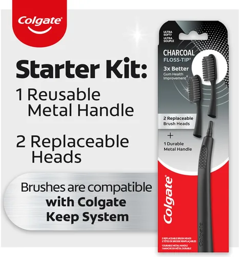 Vista 4 de Kit de inicio de cepillo de dientes Colgate Keep con cabeza reemplazable de carbón, 2 cabezales de cepillo