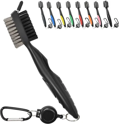 Vista 18 de Mile High Life Cepillo para palos de golf, limpiador de ranuras con cable de extensión retráctil de 2 pies y mosquetón de aluminio, accesorios