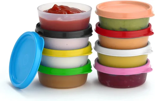 Vista 26 de Recipientes para condimentos con tapas, paquete de 8 unidades, 1.3 onzas. Recipiente para aderezo para ensalada para llevar, pequeños recipientes