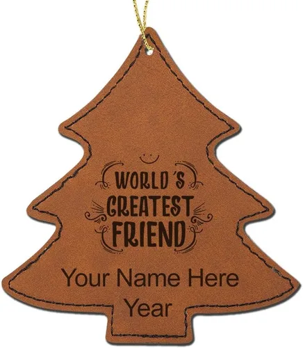 Vista 7 de LaserGram Personalized Christmas Ornament, World's Greatest Friend, Faux Leather, Custom Laser Engraved Gift Idea (Tree Shape, Black)