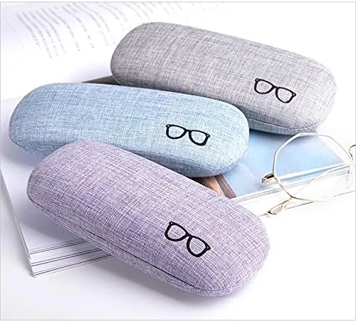 Vista 6 de Paquete de 3 fundas rígidas para lentes de lino fundas grandes para lentes concisas Color múltiple