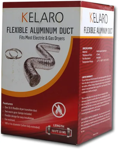 Vista 3 de Conducto de transición de aluminio flexible para secadora de ropa con 2 abrazaderas de tornillo sinfín.