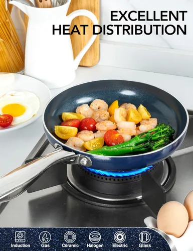 Vista 3 de MICHELANGELO - Sartén pequeña para freír - Sartén antiadherente de 8 pulgadas con tapa, sartén de tortilla no tóxica con mango de acero inoxidable
