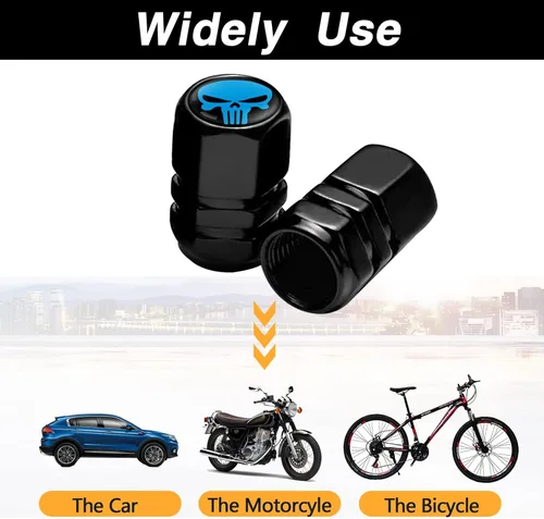 Vista 6 de 4 tapas de vástago de válvula de neumático de automóvil con forma de calavera, cubiertas universales de metal a prueba de polvo, tapas de aire