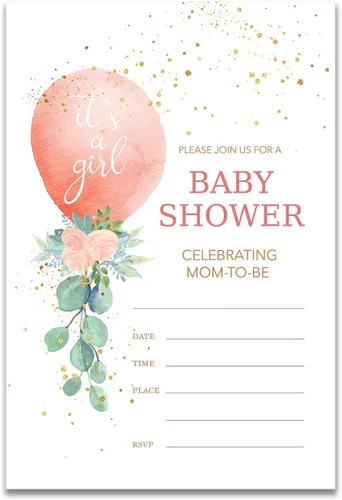 YIDOU Greenery - Invitaciones para fiesta de baby shower, 20 invitaciones y sobres (doble cara)