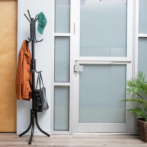 Vista 2 de Mind Reader Perchero independiente para abrigos, organizador multinivel para oficina y entrada, metal, negro