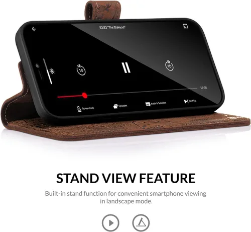 Vista 5 de SURAZO Funda de piel tipo cartera para Apple 14 – RFID 3 ranuras para tarjetas y bolsillo para efectivo – Cierre magnético seguro y función