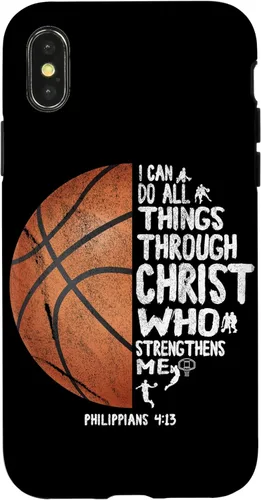Vista 5 de Funda de baloncesto para iPhone 17 con texto en inglés "I can do All Things Through Christ Philippians