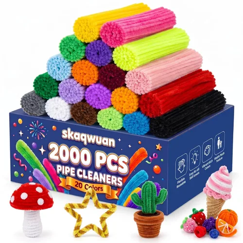 Limpiadores de tuberías a granel – 2000 piezas de tallos de felpilla de 20 colores, limpiadores de tuberías artesanales de 0.276 in de grosor para