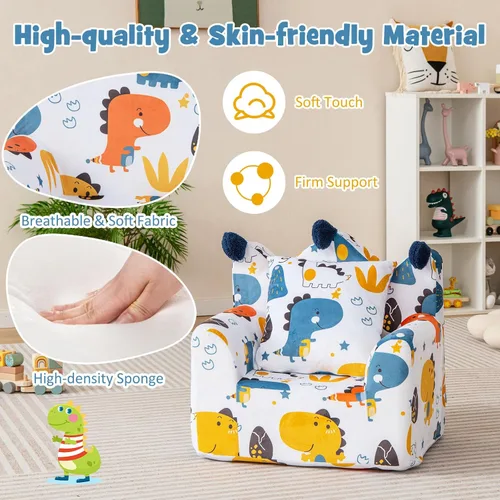 Vista 6 de HONEY JOY Sofá para niños pequeños, silla en forma de corona con almohada adicional, cómodos muebles de sala de juegos para niños con funda
