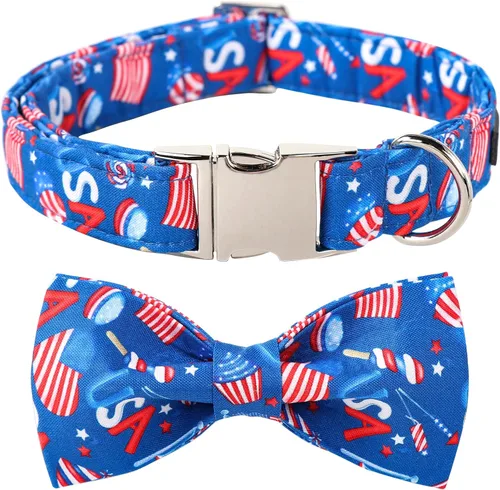 Vista 35 de Lionet Paws Collar de perro con corbatín, collar de verano para perro, collar de perro ajustable y cómodo, regalo para cachorros, perros pequeños