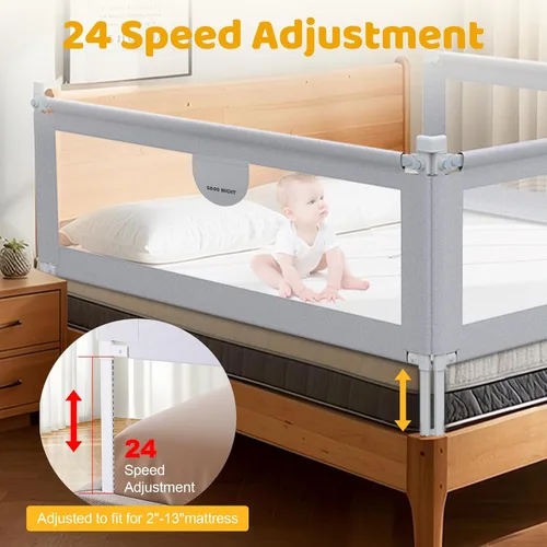 Vista 4 de omzer Barandilla de cama para niños pequeños – Protector de barandilla de cama de bebé de seguridad de 3 lados con seguro para niños, ajuste