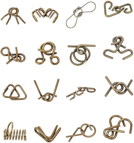 Ahyuan Juego de 16 rompecabezas de alambre de metal con bolsa grande y gruesa prueba de coeficiente intelectual juegos mentales, rompecabezas de