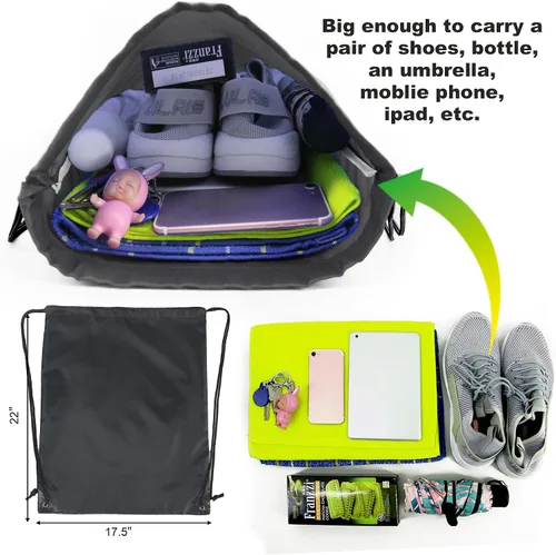 Vista 2 de BeeGreen Mochila negra con cordón, paquete de 2 unidades, extra grande, 22.4 pulgadas de largo x 17.5 pulgadas de ancho, bolsas de cuerda deportivas