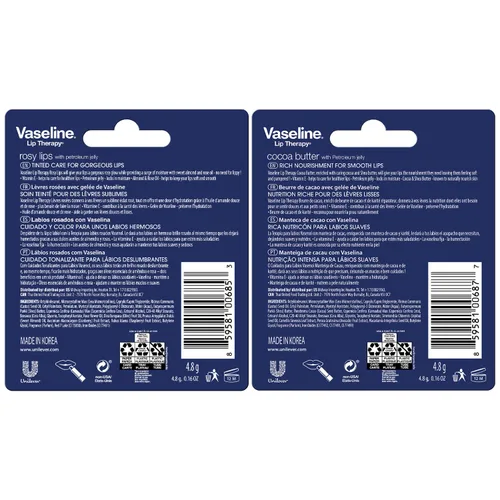 Vista 2 de Vaseline Paquete variado de terapia de labios, paquete de 4 – Labios rosados + manteca de cacao hidratante bálsamo labial con vitamina E, 0.16 onzas