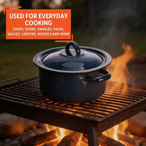 Vista 6 de IMUSA USA C20666-1062810W - Olla de acero esmaltada moteada con tapa, 4 cuartos de galón, azul