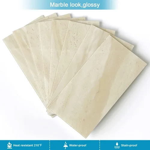 Vista 2 de BeNice - Azulejos grandes para salpicaduras de baño con acabado de metro, adhesivos impermeables para pared de cocina y ducha (23 azulejos) Beige