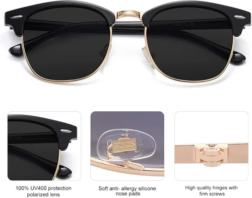 Vista 3 de SOJOS Retro Semi Rimless Polarized Sunglasses Horn Rimmed UV400 Glasses SJ5018