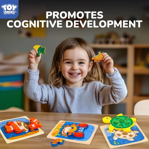 Vista 4 de TOY Life Rompecabezas de madera para niños pequeños de 2 a 4 años, rompecabezas de animales marinos para niños pequeños de 1 a 3, rompecabezas