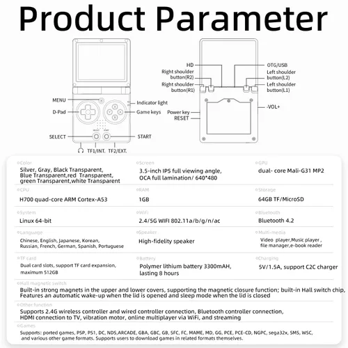 Vista 7 de RG35XXSP Portable Flip Retro Handheld Game Console Linux System 3.5 '' IPS Screen Built-in 64G TF Card Pre-Installed 5532 Games RG35XX SP Clamshell