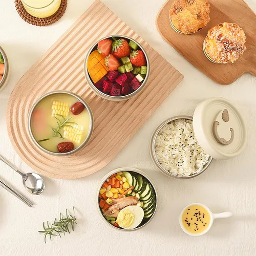 Vista 5 de Fiambrera de comida caliente a prueba de fugas de acero inoxidable contenedor de almuerzo conjunto contenedor aislado con bolsa para adultos