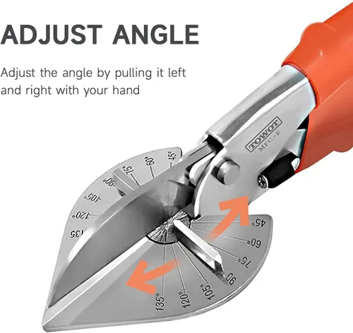 Vista 6 de TOWOT Tijeras de inglete multiángulo, cortador de ángulo ajustable de 45 a 135 grados con bloqueo de seguridad para manualidades, plástico, PVC