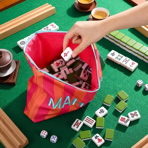 Vista 5 de Gilprop Bolsa de azulejos Mahjong a rayas, rojo y naranja, estándar
