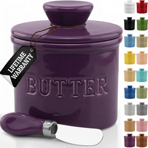 Vista 28 de PriorityChef - Mantequera con tapa con línea de agua, plato de mantequilla francesa de cerámica para dejar en la encimera, color negro