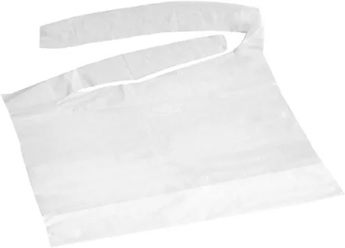 Baberos desechables de plástico impermeables con bolsillo para atrapar migas ligeros (caja de 100)