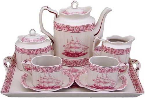 Juego de té de porcelana de 16 pulgadas con bandeja de rosas náuticas - Reproducción antigua