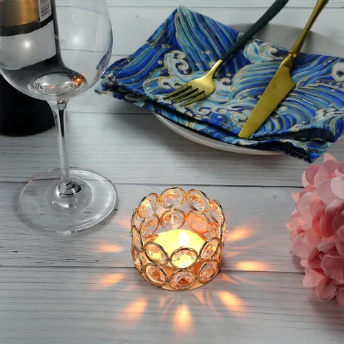 Vista 3 de Honeydak Portavelas votivas de cristal dorado, 20 piezas de centro de mesa