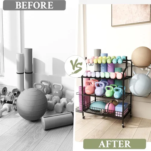 Vista 8 de Hadulcet Estante para mancuernas todo en uno, soporte de peso ajustable de 4 niveles para mancuernas, almacenamiento de gimnasio en casa