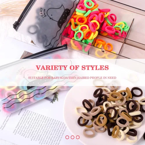 Vista 6 de 500 ligas para el cabello de bebé y niña, bandas elásticas para el cabello para niñas, 23 colores de algodón de caramelo, accesorios para el cabello