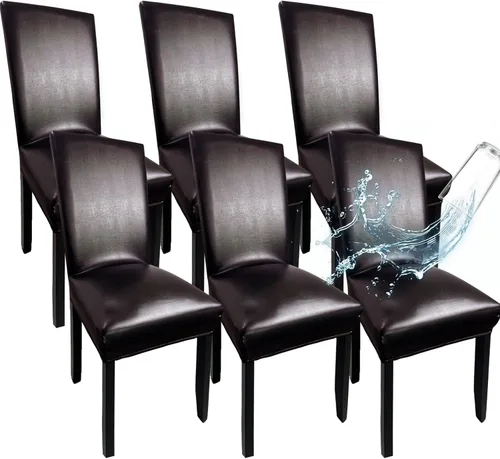 Vista 9 de Fundas de Silla de Cuero para Sillas de Comedor, Juego de 4, Fundas Super Elásticas Impermeables para Sillas de Cocina, Fundas de Silla de Comedor