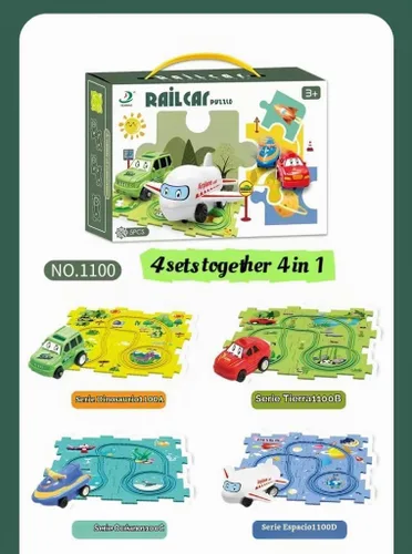 4 juegos 4-en-1 pista de coche de rompecabezas, juego de coches de pista de 4 en 1 - 4 juegos
